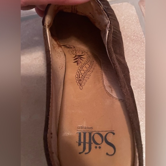 Sofft Brown Suede Slip On Mules Maroon Paisley Design Leather Onlay Women's; 9.5 - Picture 6 of 8